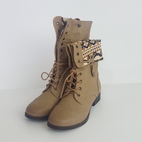 DBDK Shoes - DBDK Fold Over Mid Calf Boots Taupe 5.5